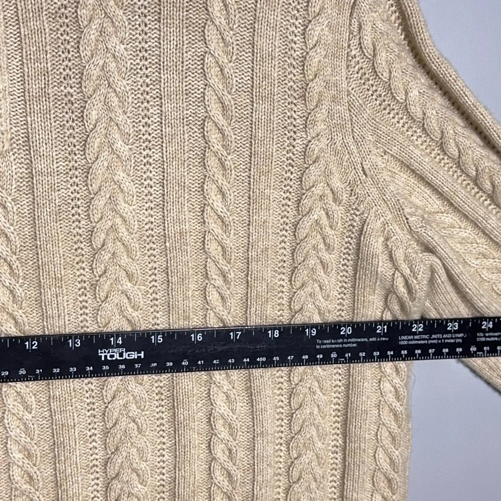 J Crew Rugged Merino Wool Cable Knit 1/4 Zip Mock Neck Sweater Mens Size Large‎